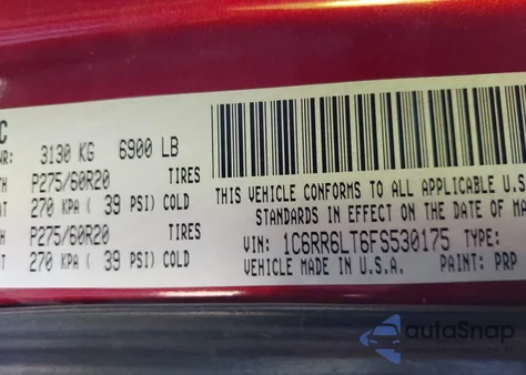 2015 Ram 1500 Lone Star z USA, uszkodzony, nr VIN 1C6RR6LT6FS530175